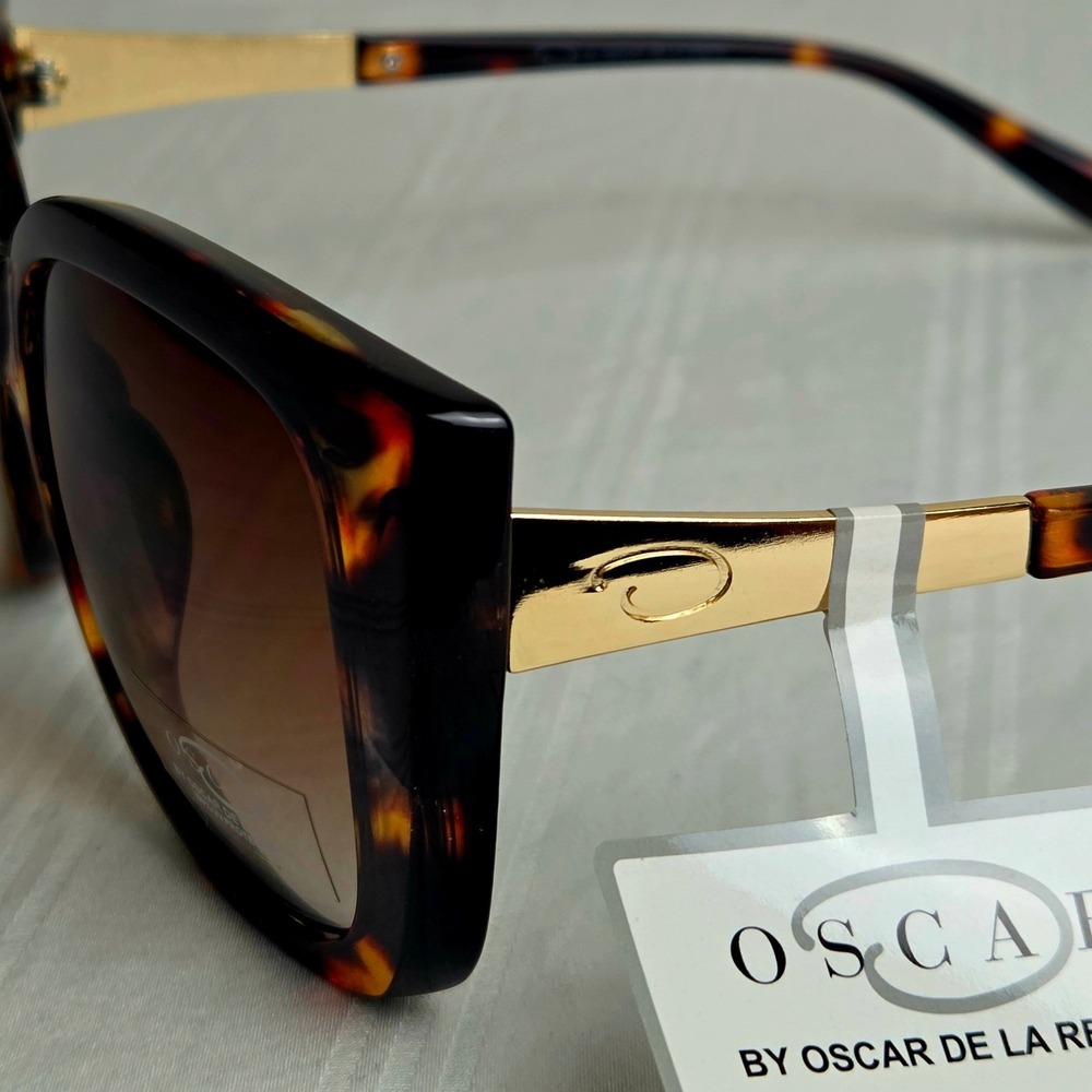 Oscar de la Renta Oversized Tortoise Square Sunglasses Gradient Brown Lenses - Picture 15 of 16